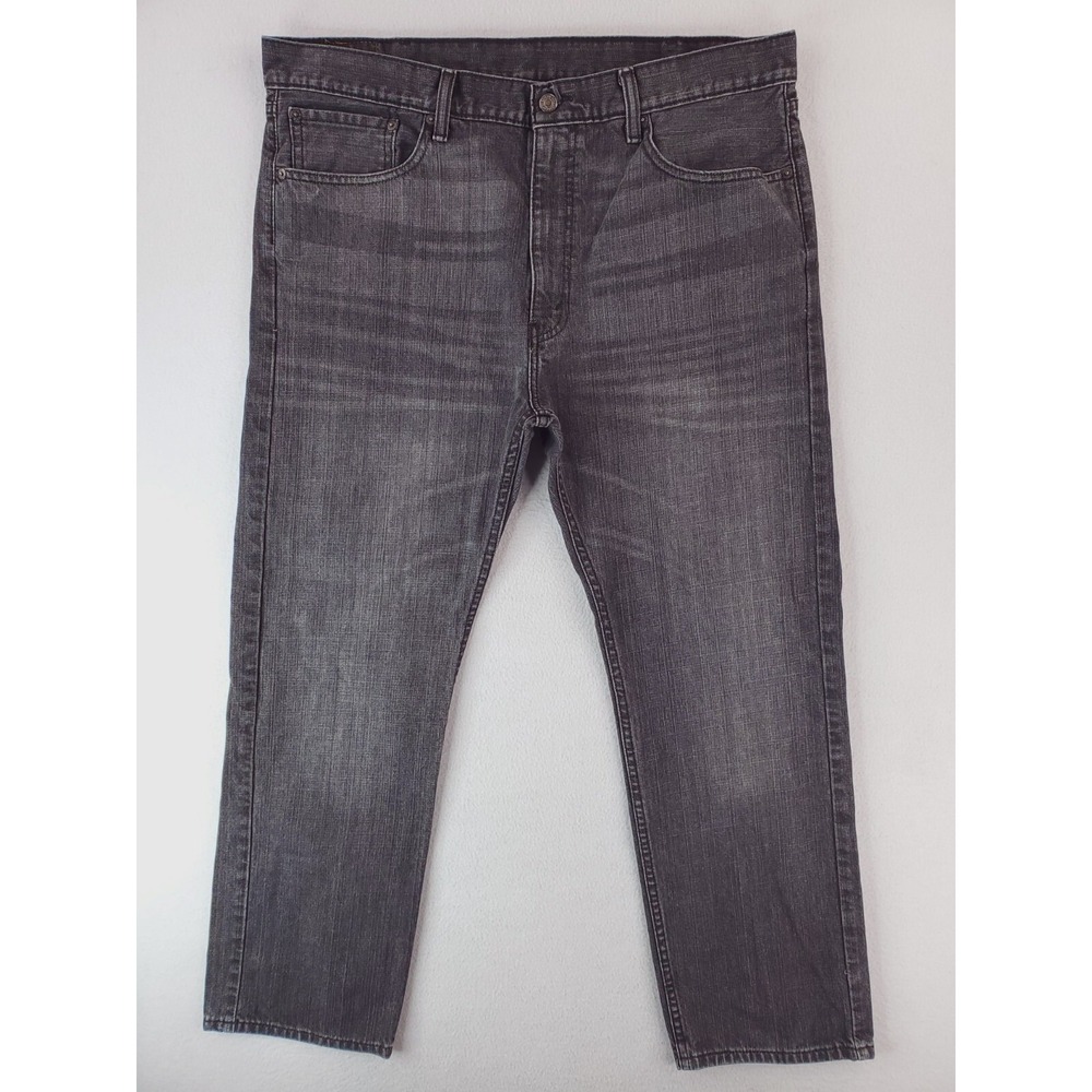 Levis 505 Jeans Mens 38x30 Gray Regular Straight Charcoal Wash Whiskers Mid Rise